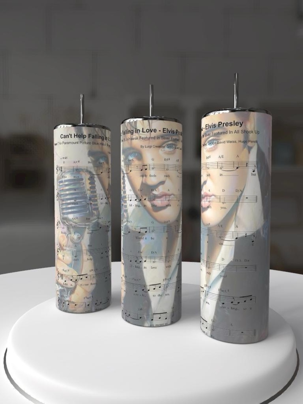 Music-Themed IconTumblers in Cream and Gray
